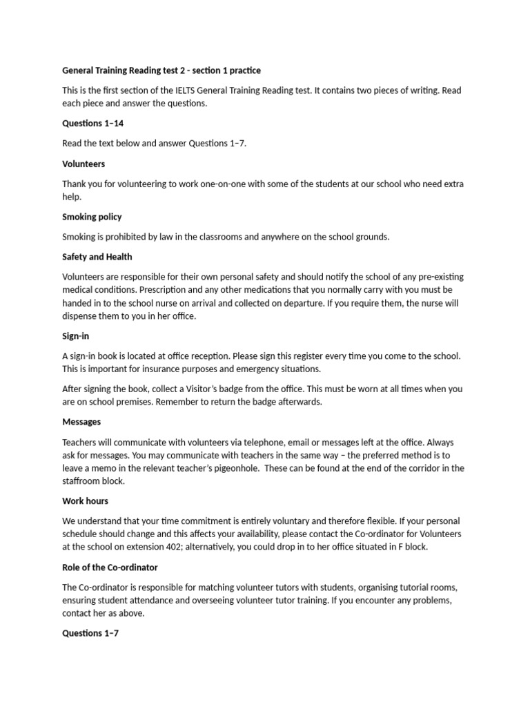 IELTS General Training Reading Test 2 | PDF | Employment | Sick Leave