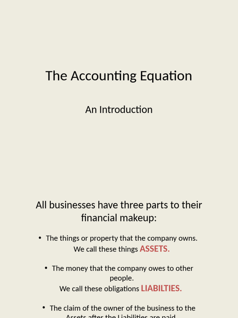 Understanding the Accounting Equation | PDF | Equity (Finance ...
