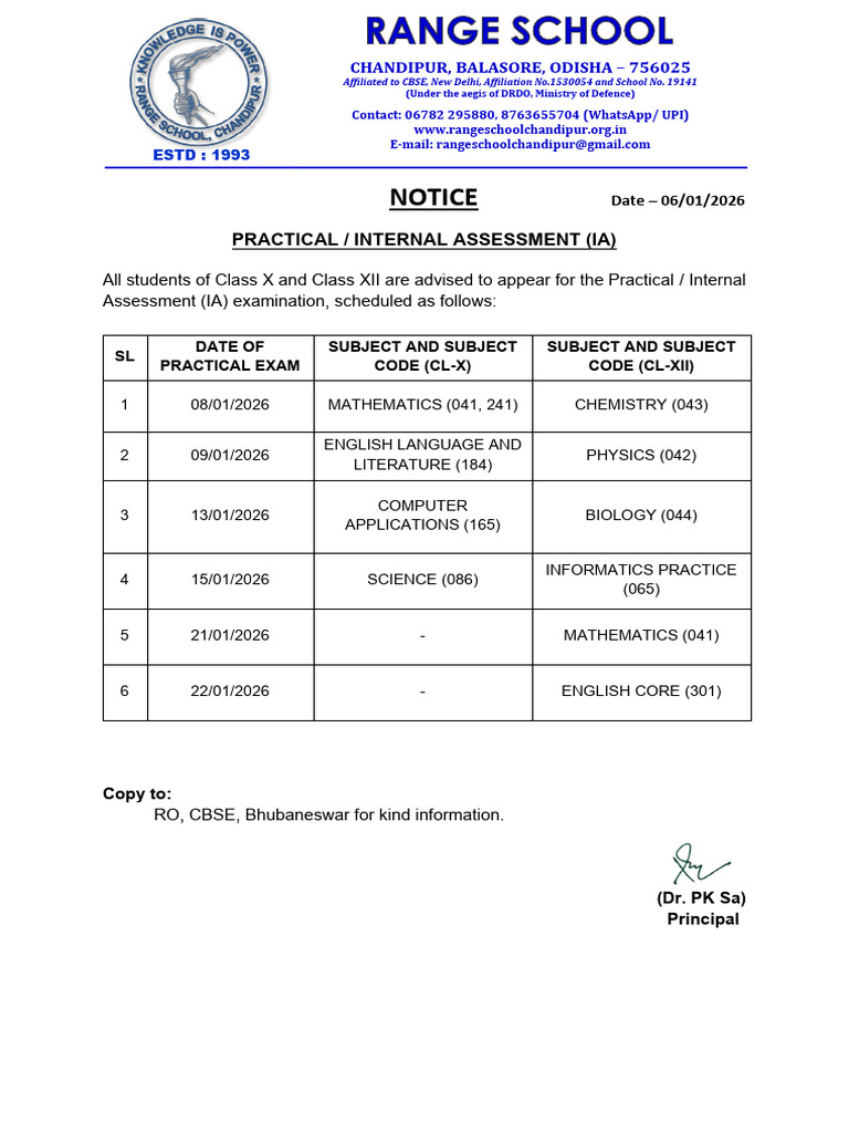 Class X & XII Practical Exam Schedule | PDF