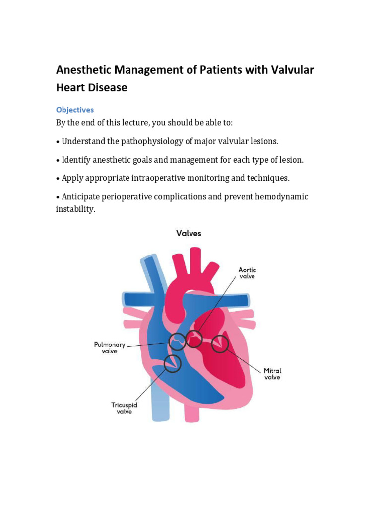 Anesthesia for Valvular Heart Disease | PDF | Heart | Diseases And ...