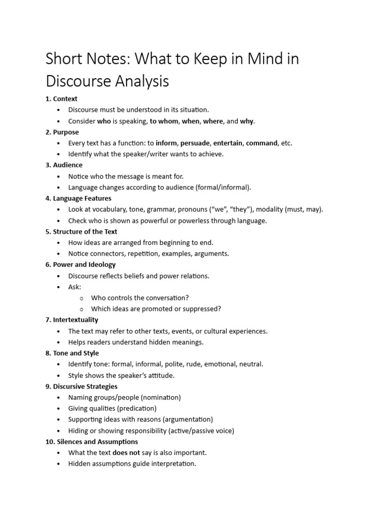 Short Notes on Discourse Analysis | PDF