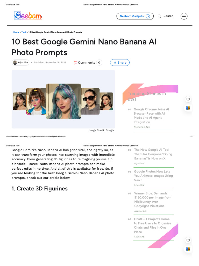 Top 10 Google Gemini Nano Banana AI Prompts | PDF | Photograph