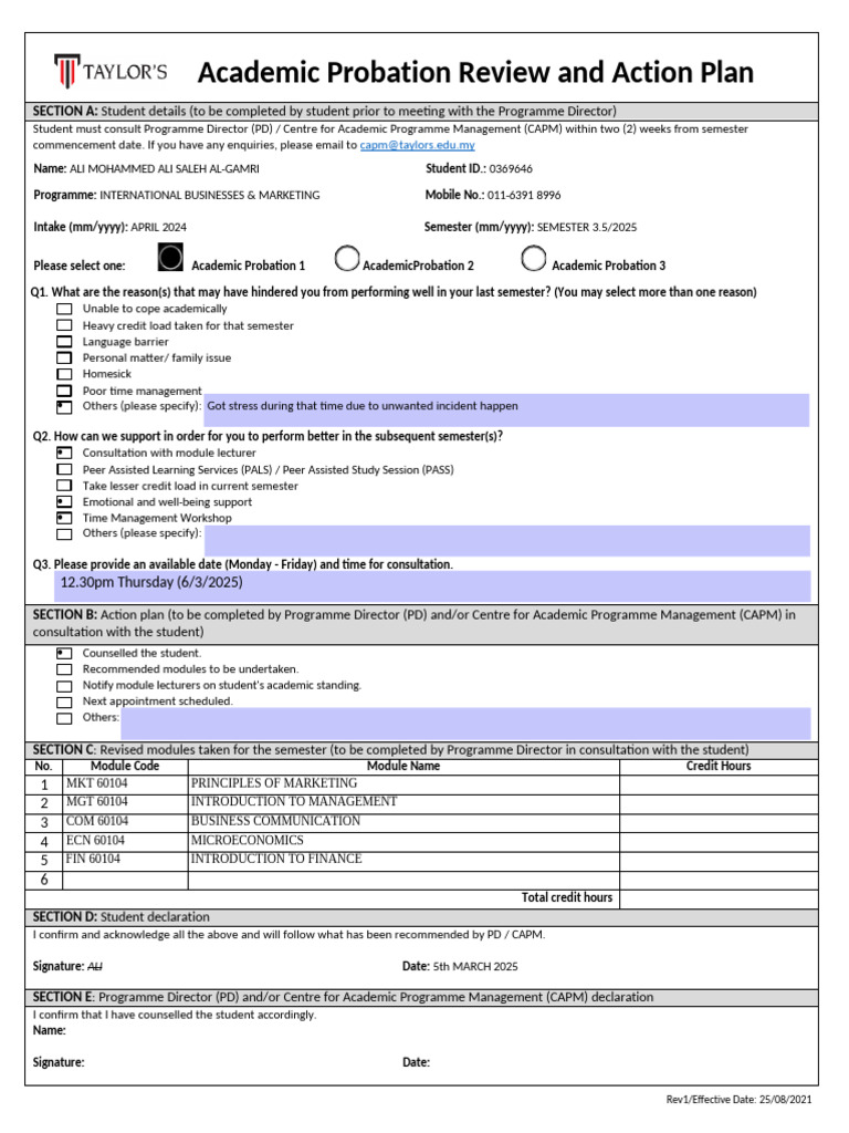 Academic Probation Action Plan Guide | PDF