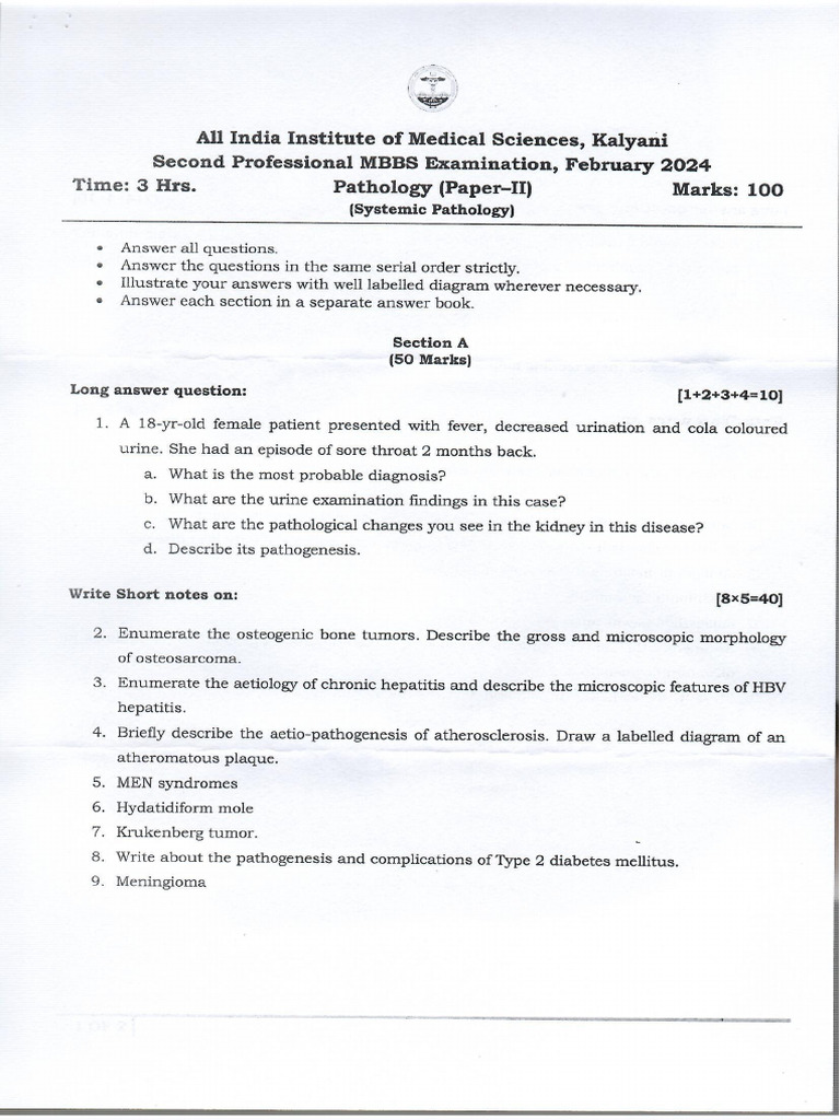 Pathology Paper 2 2024 | PDF