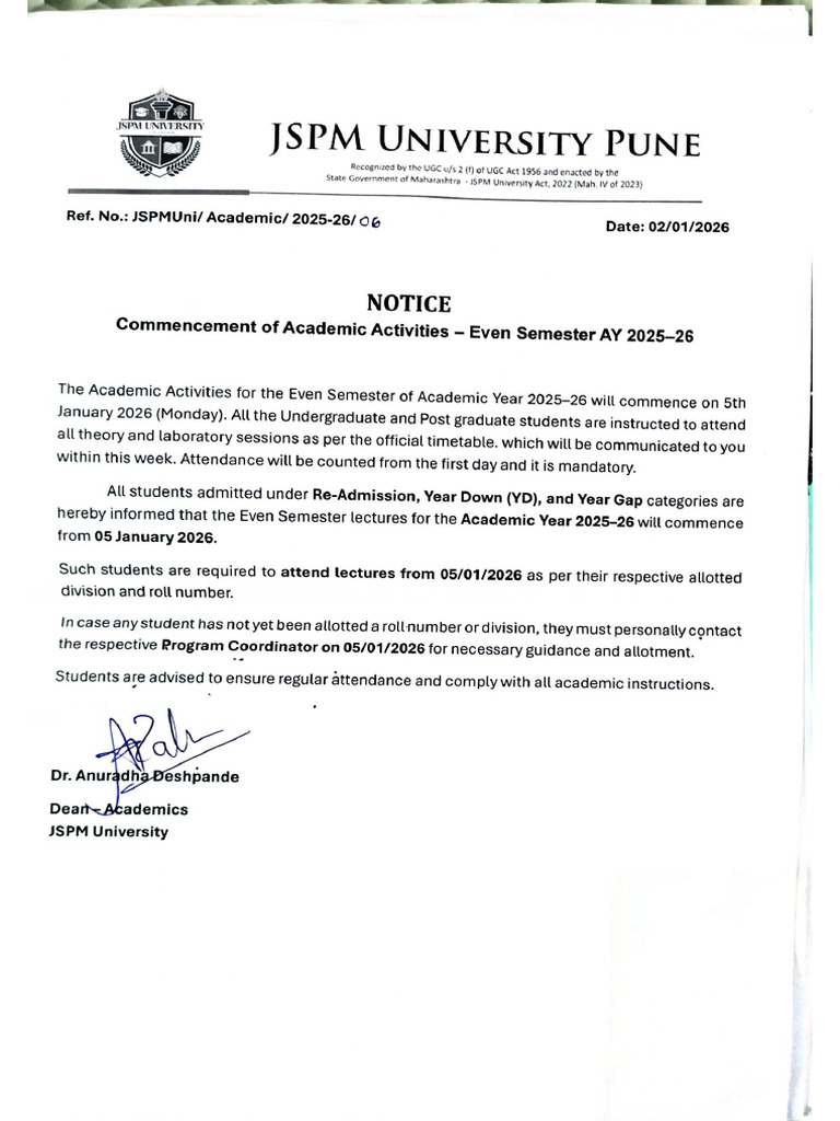Notice Commencement of Academic Activities | PDF