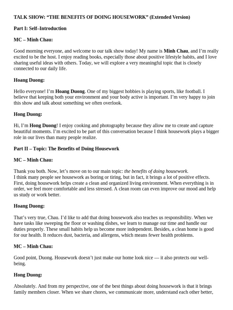 Benefits of Housework Explained | PDF | Behavioural Sciences ...