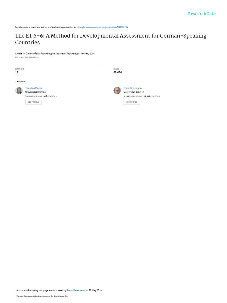 The ET 6-6 a Method for Developmental Assessment f | PDF | Validity ...