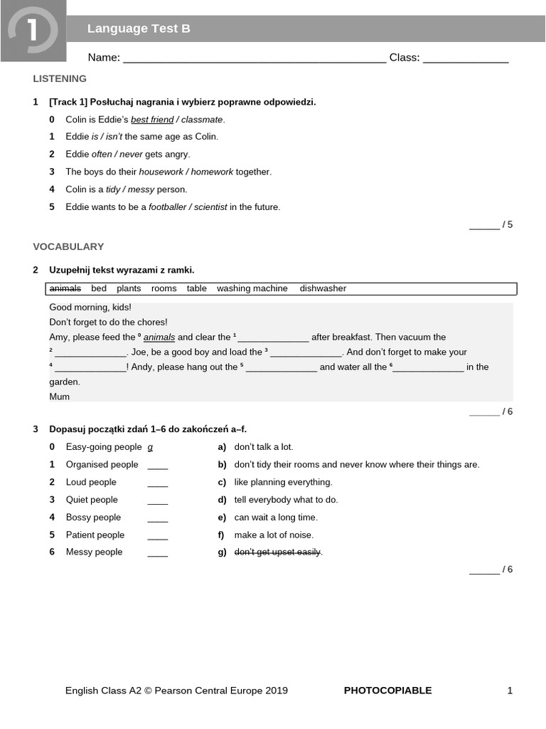 EC - A2 - Tests - Language Test 1B | PDF