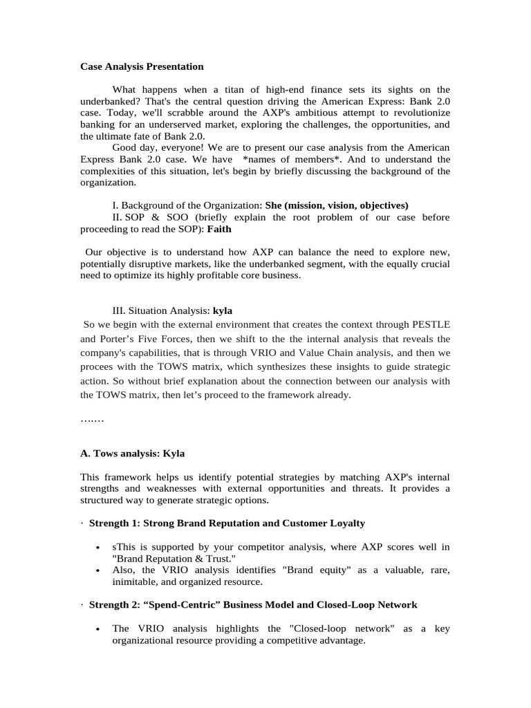 American Express Bank 2.0 Case Analysis | PDF | Financial Technology ...