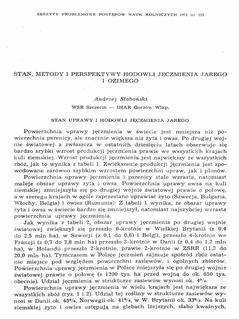 WSR Szczecin - IHAR Gorzów Wlkp. Stan Uprawy I Hodowli Jęczmienia ...