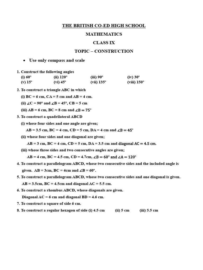 Geometry Construction Techniques for Class IX | PDF