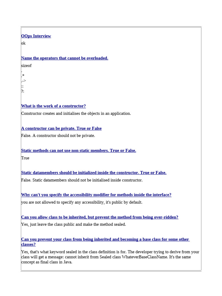 OOPs Interview Questions and Concepts | PDF | Class (Computer ...