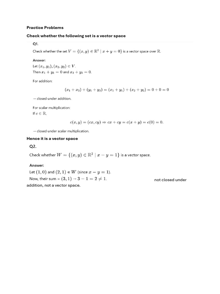 Vector Space Practice Problems | PDF