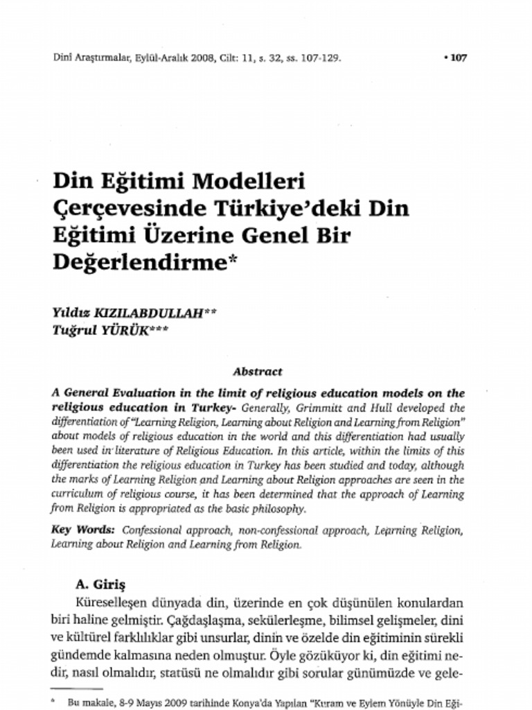 Din E Itimi Modelleri Er Evesinde T Rkiye Deki Din E Itimi Zerine Genel ...