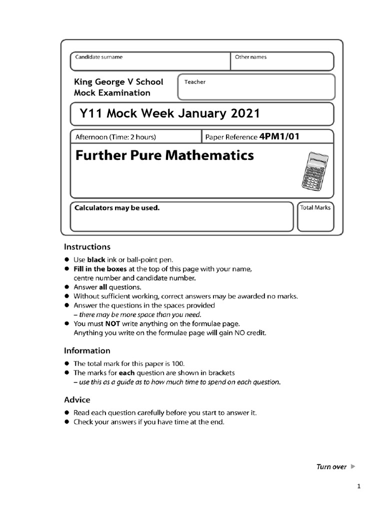 Y11 Mock 2020-21 FPM (1) | PDF | Number Theory | Mathematics