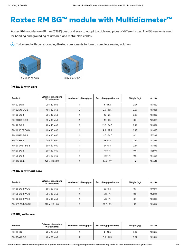 Roxtec RM BG™ Multidiameter Module | PDF | Mechanical Engineering