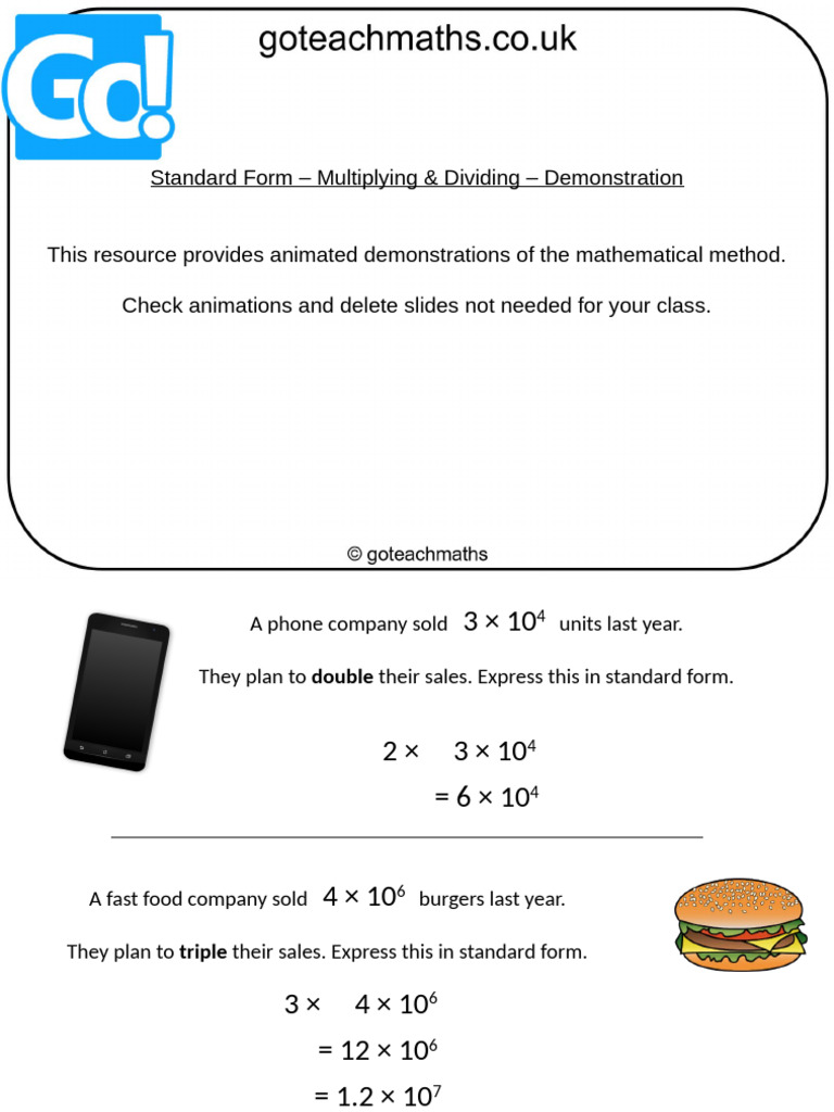 Copy of Standard Form Multiplying Dividing Non Calculator Demonstration ...