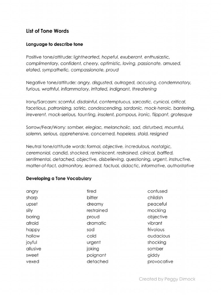 Comprehensive Tone Words List | PDF | Irony