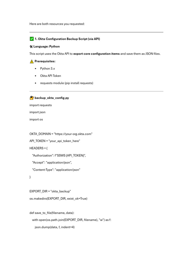 19 OKTA API Backup Script and DR Policy Document Template | PDF ...