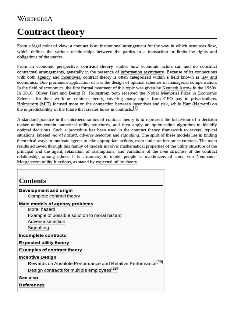 Understanding Contract Theory Essentials | PDF | Economies | Economics