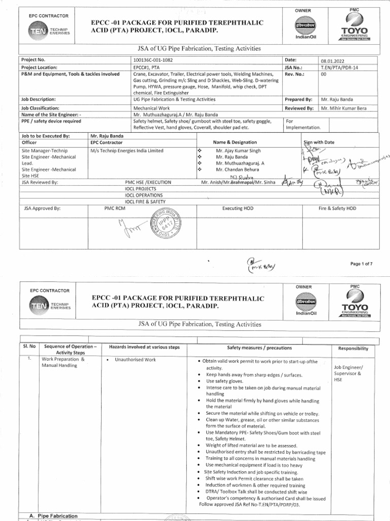 14_JSA_UG Pipe Fabrication & RT Activity | PDF
