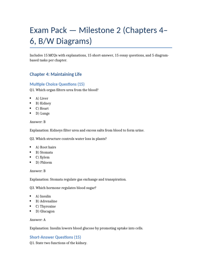 Exam Pack Milestone2 Ch4-6 BW | PDF