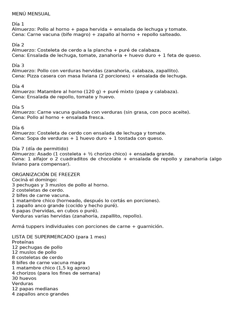 Menu Mensual Diabetes Hipertension | PDF