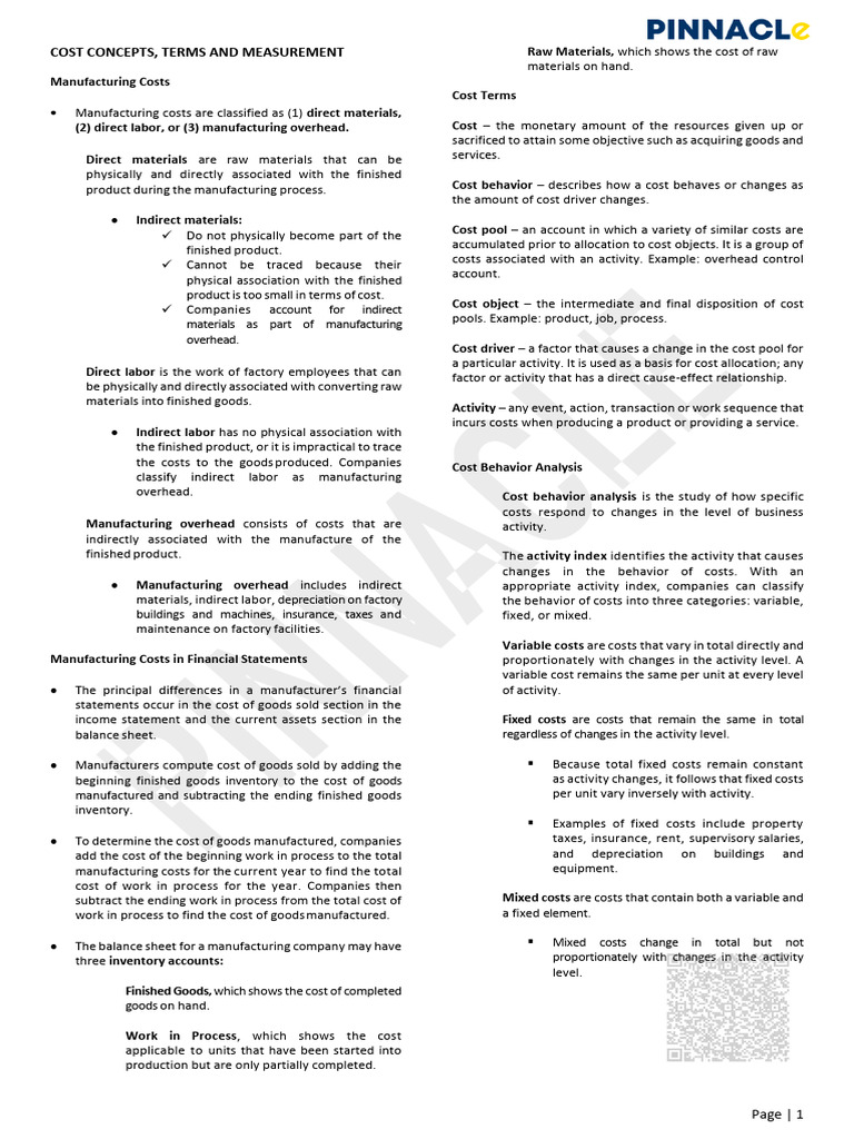 Cost Concepts, Terms and Measurement | PDF | Linear Regression ...