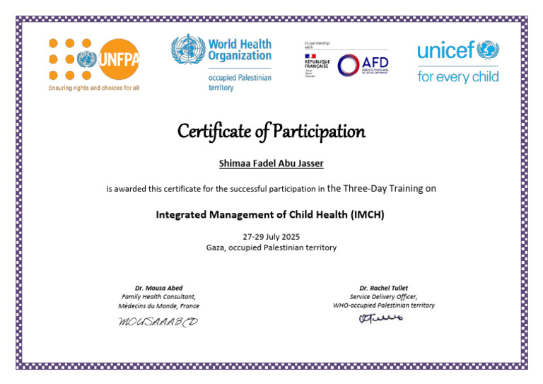 Certificate of Participation in IMCH Training | PDF