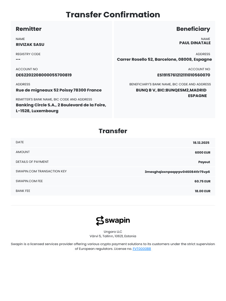 Transfer Confirmation Document | PDF | Services (Economics) | Financial ...