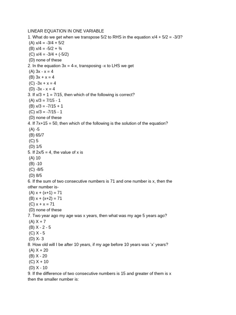 Solving Linear Equations Guide | PDF | Algebra | Mathematical Concepts