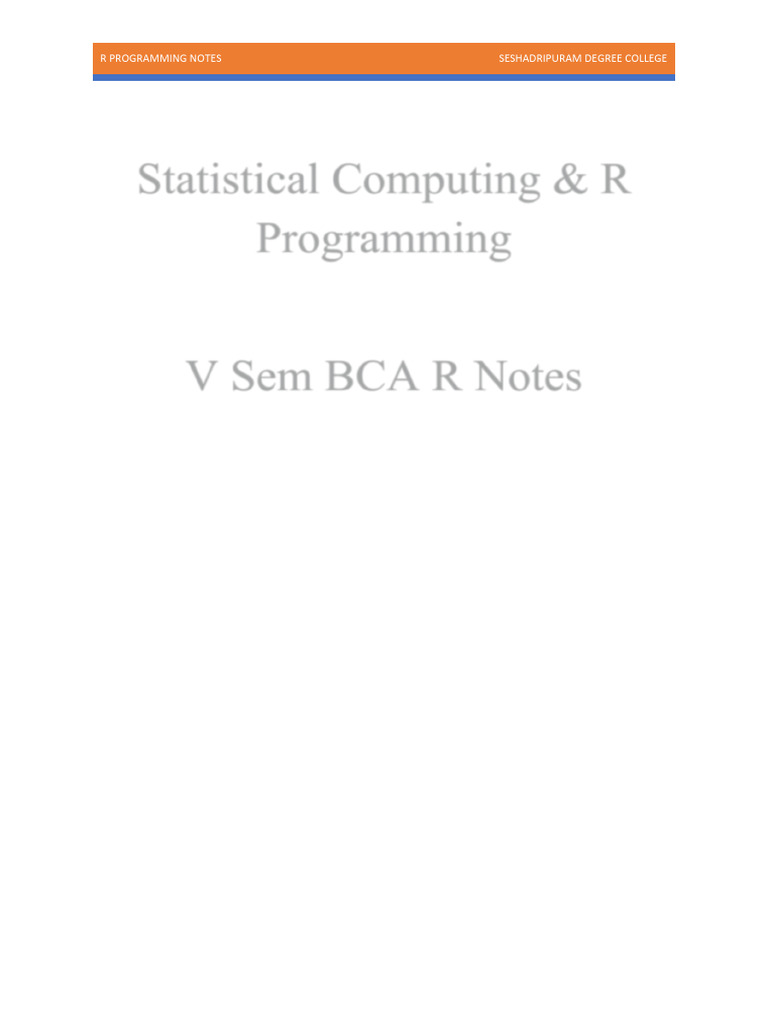 R Programming Notes for BCA Students | PDF | Control Flow | Statistics