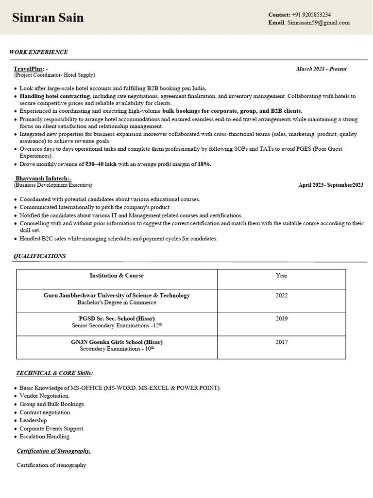 Simran Sain- CV | PDF | Business | Business Economics