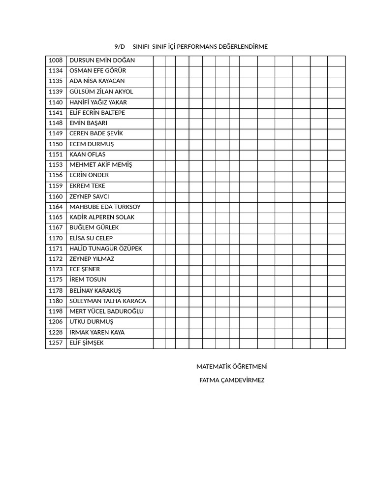 9D SINIFI PERFORMANS | PDF