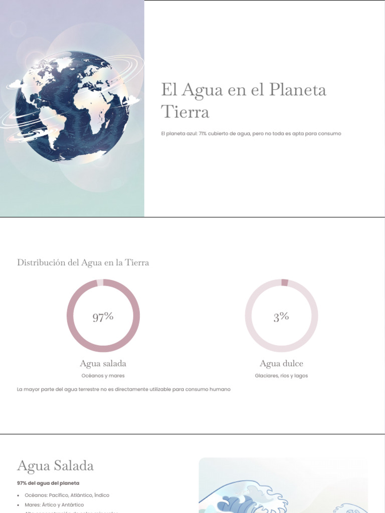 Distribución y Importancia del Agua en la Tierra | PDF | Agua | Marea