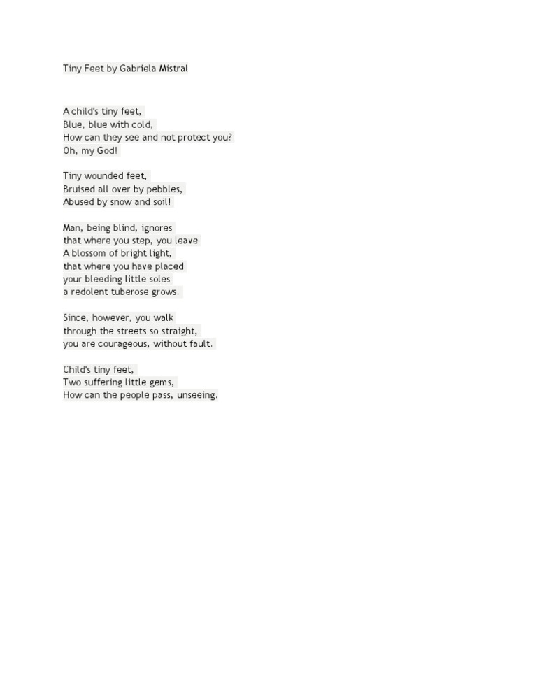 Tiny Feet By Gabriela Mistral Pdf