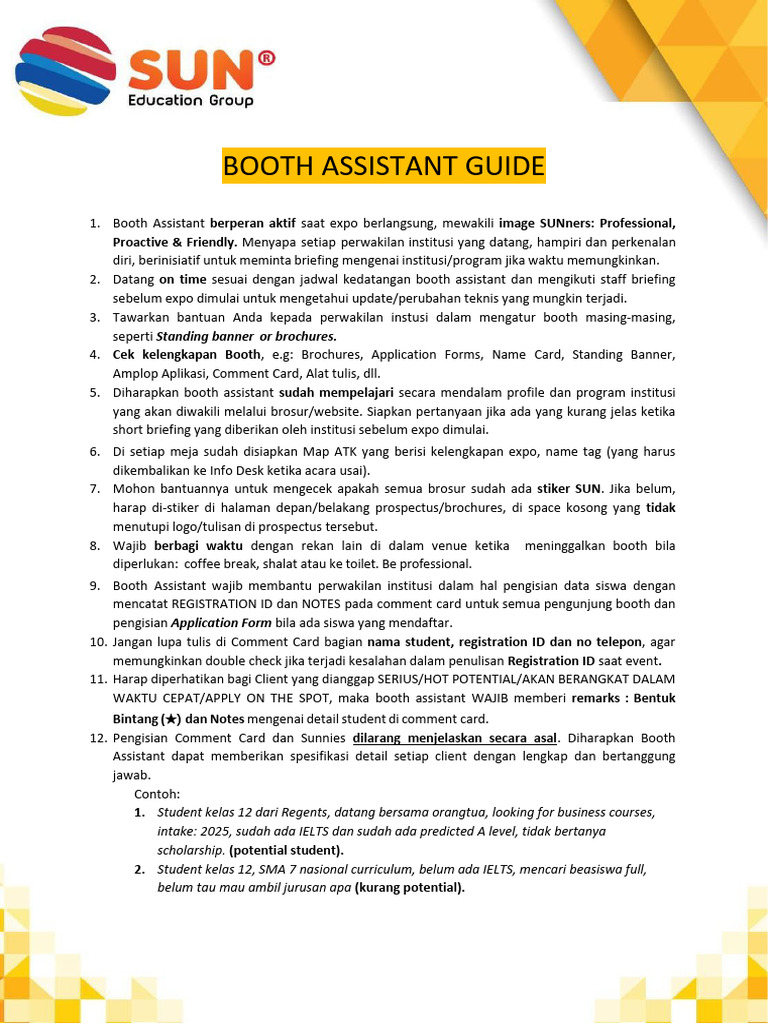 Fix - Booth Assistant Guide (Sun Bali Expo) | PDF