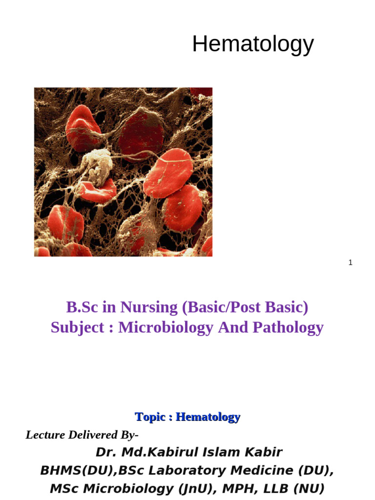 Lecture On - Hematology | PDF | White Blood Cell | Granulocyte
