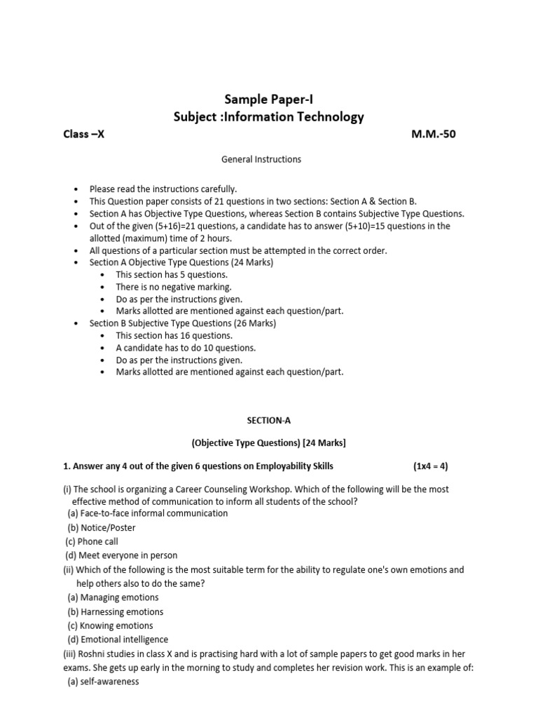 Class X IT Sample Paper - St. Anthony's | PDF | Spreadsheet | Computing