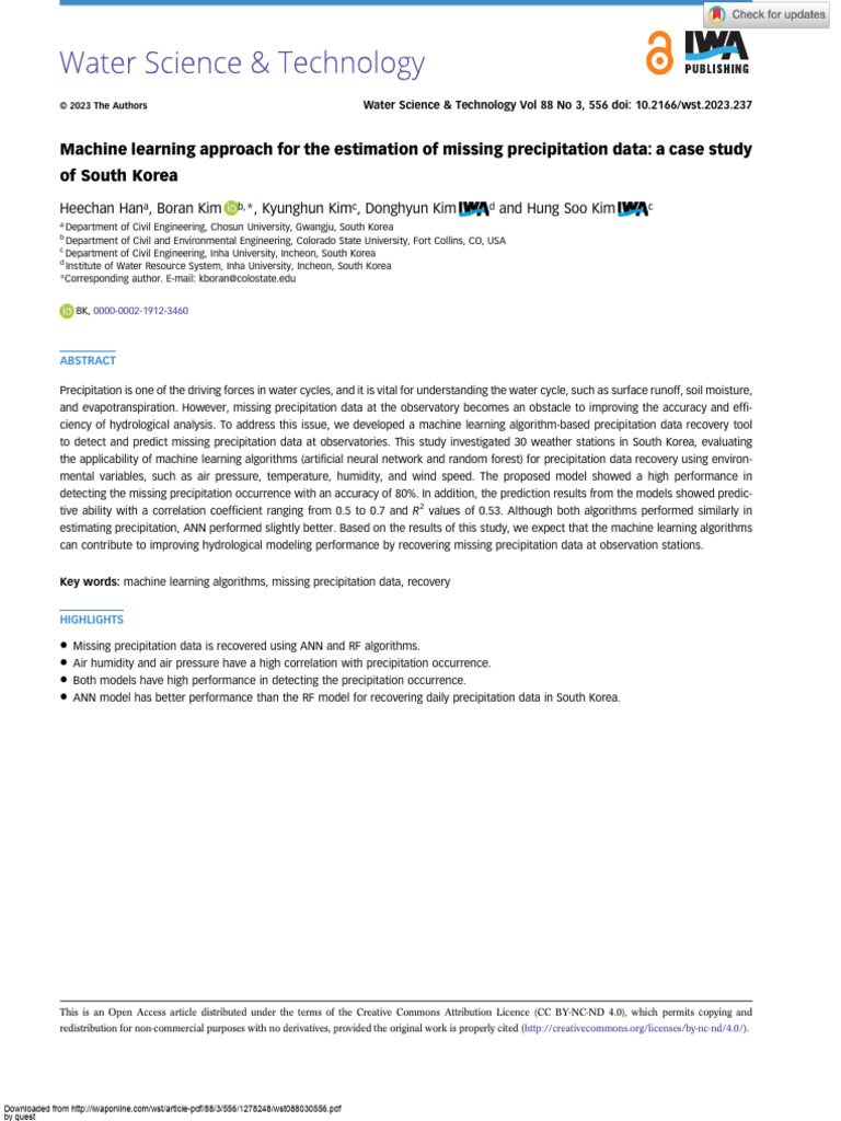 Machine Learning Approach for the Estimation of Missing Precipitation ...