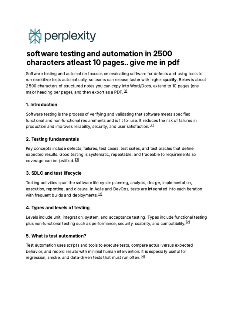 Software Testing and Automation in 2500 Character | PDF | Software ...