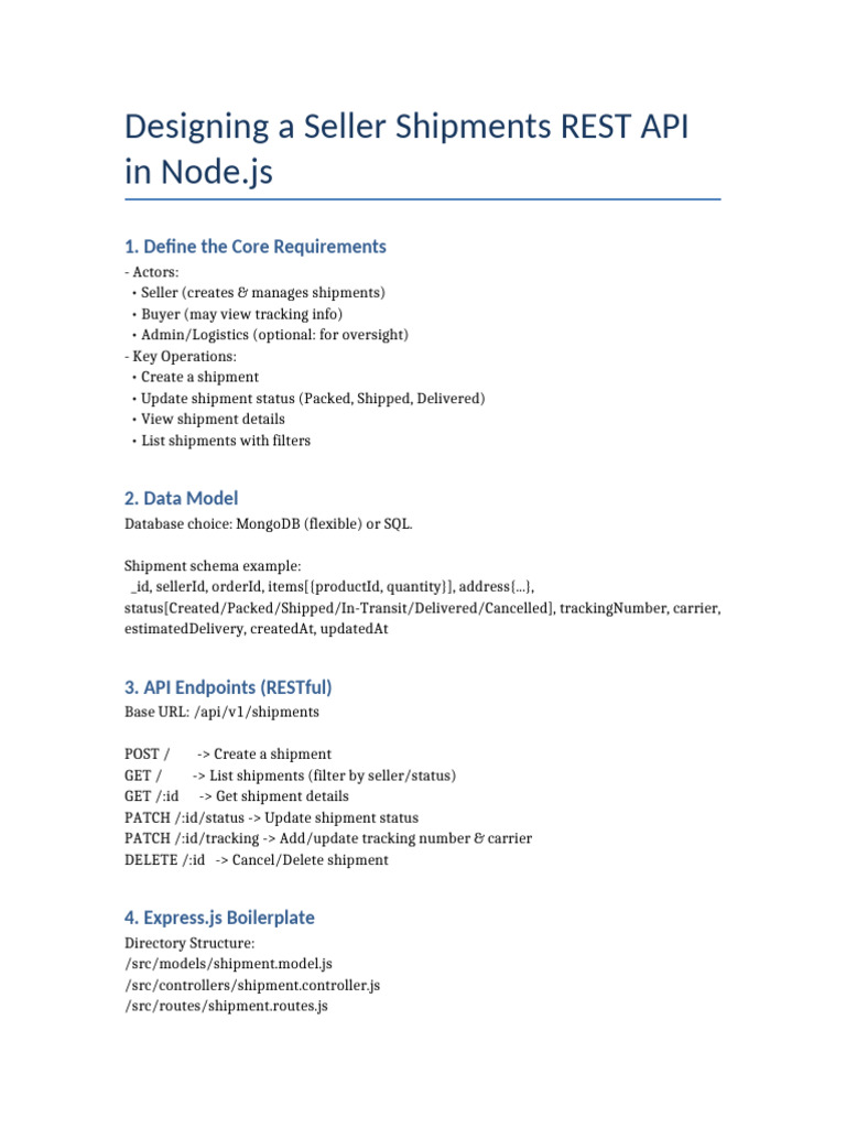 Seller Shipments API Design in Node.js | PDF