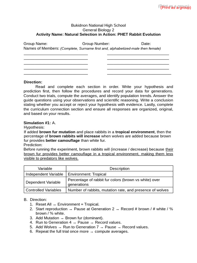 GB2 as PHET Simulation Natural Selection 1OK | PDF | Natural Selection ...