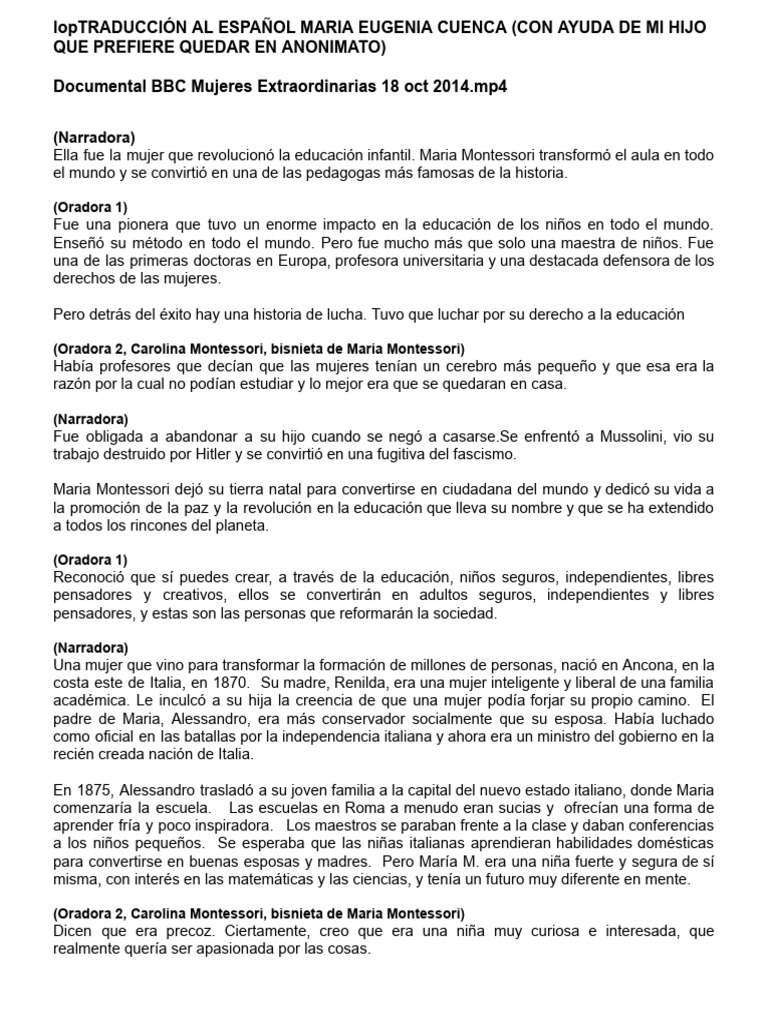Maria Montessori: Pionera de la Educación | PDF | Benito Mussolini ...