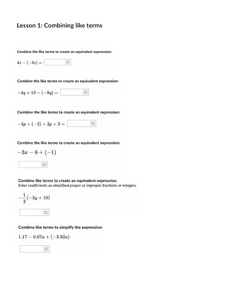 Lesson 1 - Combining Like Terms | PDF