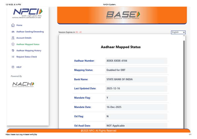Aadhaar Mapping Status for DBT | PDF