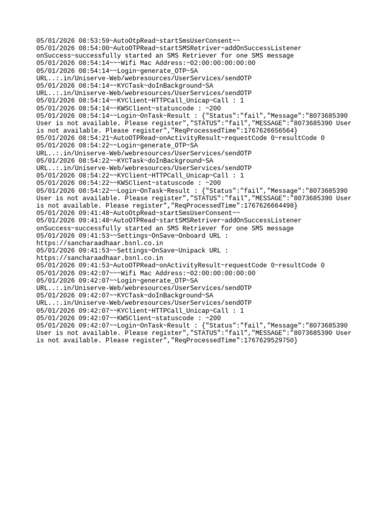 SMS OTP Generation and User Status Logs | PDF