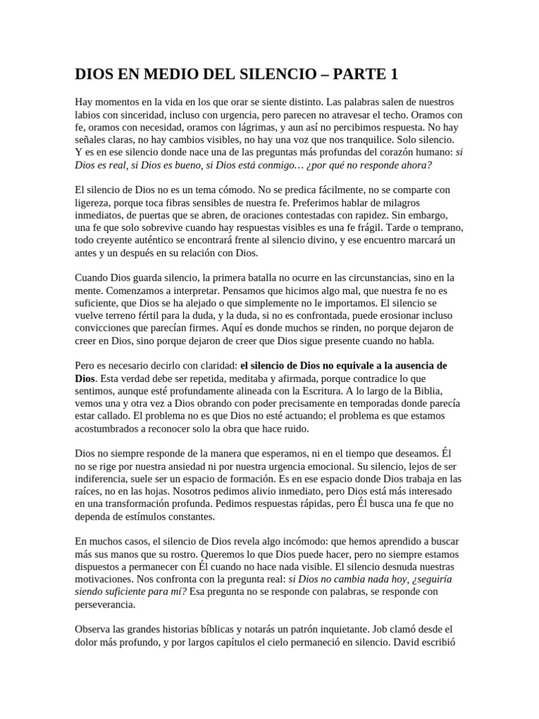 El Silencio de Dios: Fe y Perseverancia | PDF | Fe | Dios