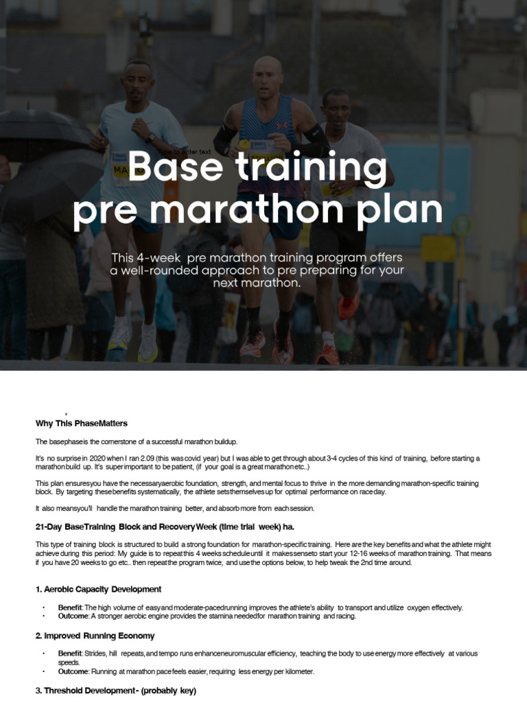 21-Day Marathon Base Training Guide | PDF | Physical Fitness | Aerobic ...