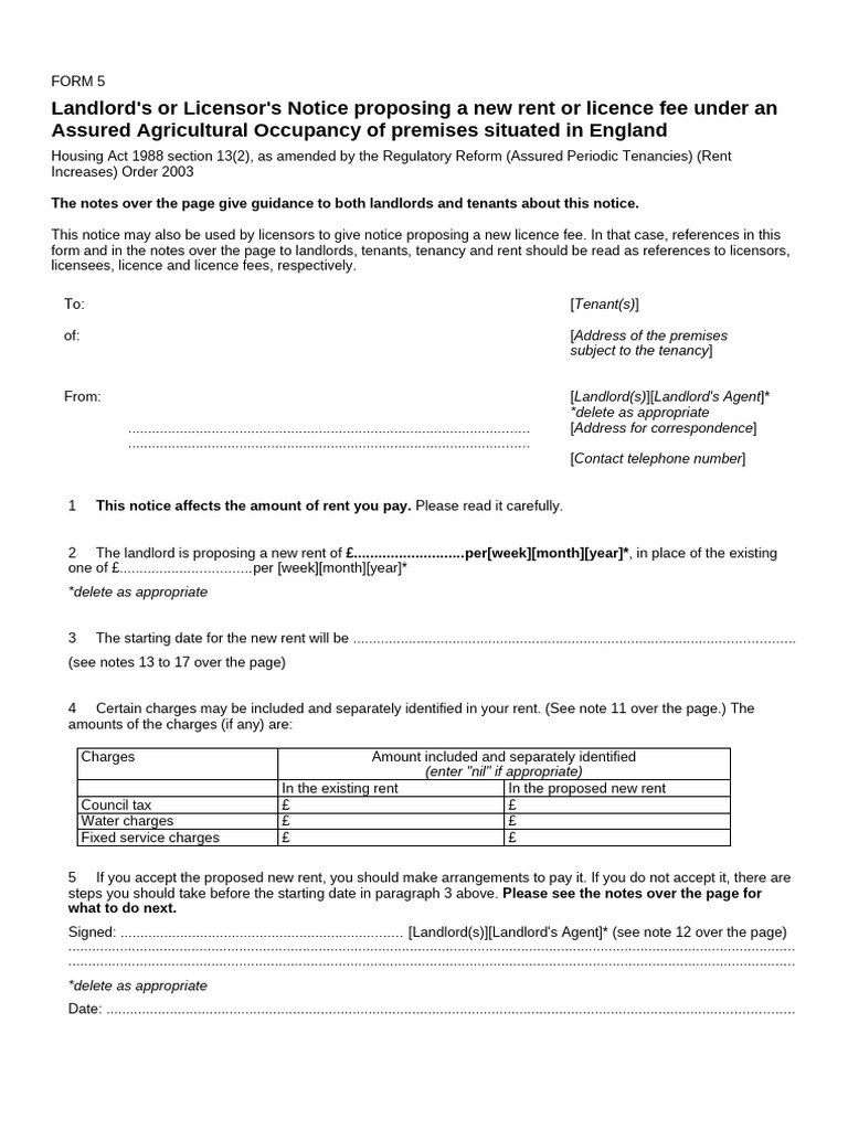 Agricultural Rent Increase Notice Form | PDF | Lease | Leasehold Estate